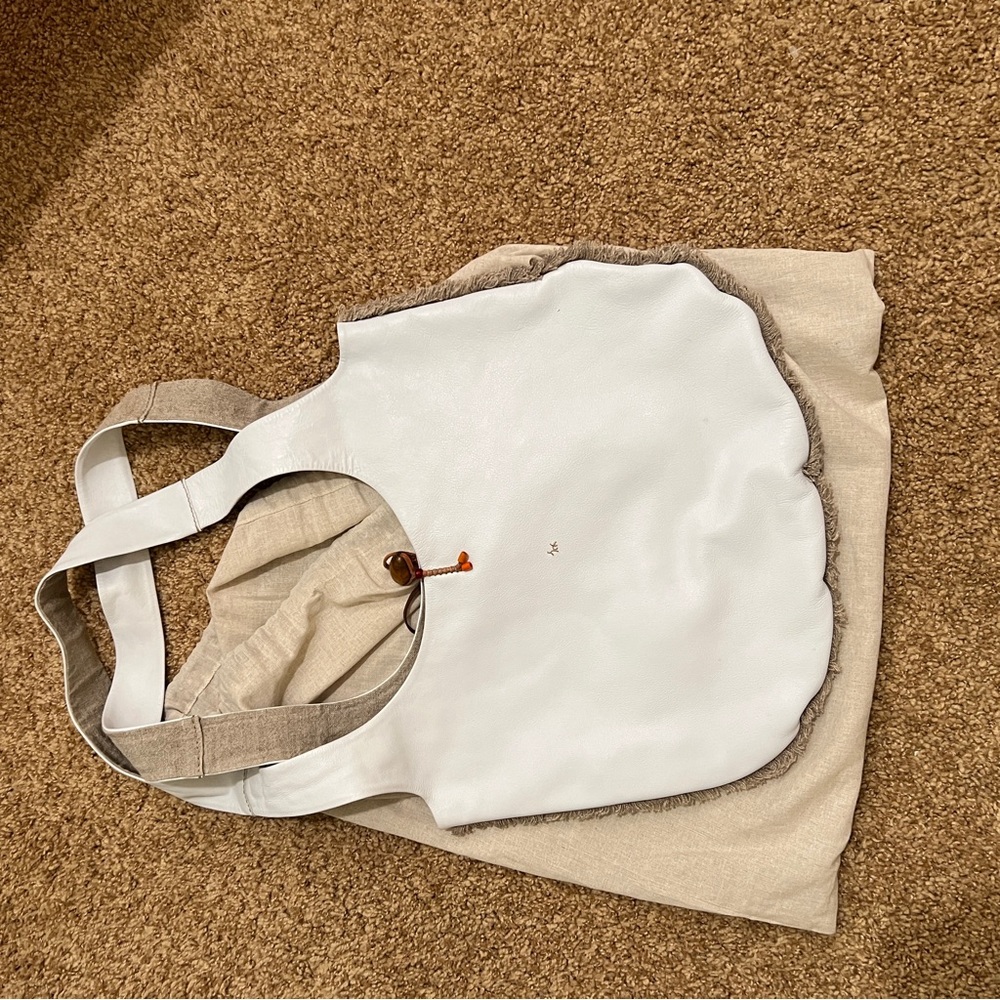 Henry Cuir x Barneys White Leather Shoulder Tote Handmade Italy Boho Minimalist